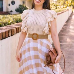 Who What Wear Cream Button Back Knit Top Ruffle Cap Sleeves Sz XXL